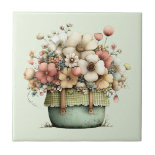 Flowers in a Pot Cozy Shabby Cute Tile