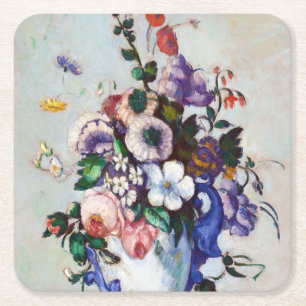 Flowers in a Rococo Vase, Paul Cezanne Square Paper Coaster