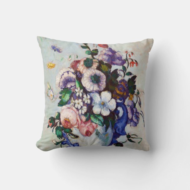 Flowers in a Rococo Vase, Paul Cezanne Throw Pillow (Front)