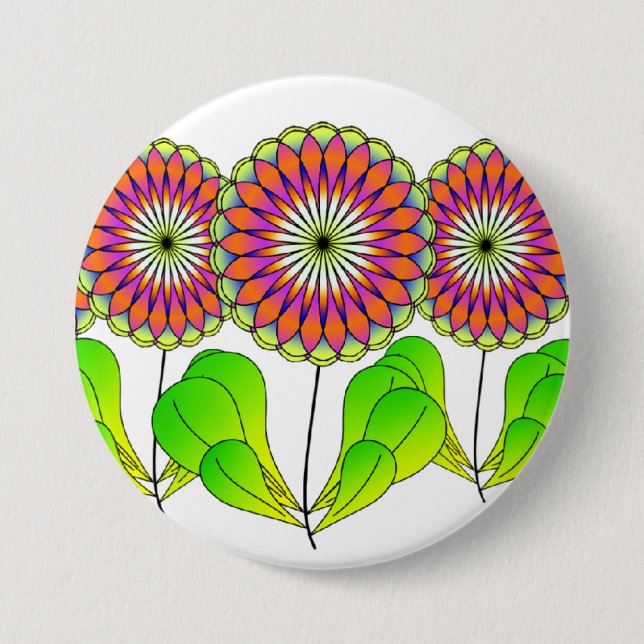 Flowers in a Row 3 Inch Round Button (Front)