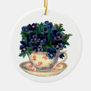 Flowers in a Teacup Vintage Art Ceramic Ornament