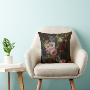 Flowers in a Vase on a Marble Ledge Throw Pillow