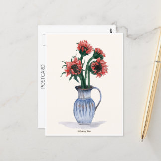 Flowers in a Vase Watercolor Postcard