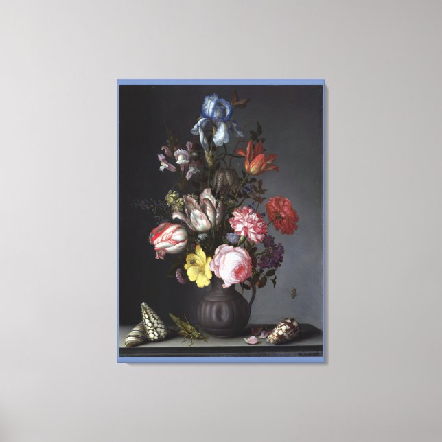 Flowers in a Vase with Shells and Insects Canvas Print (Front)