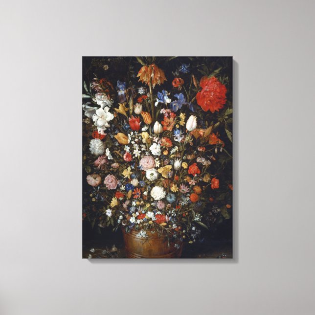 Flowers in a Wooden Vessel (by Jan Brueghel) Canvas Print (Front)