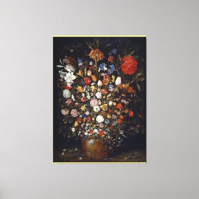 Flowers in a Wooden Vessel by Jan Brueghel the El Canvas Print (Front)
