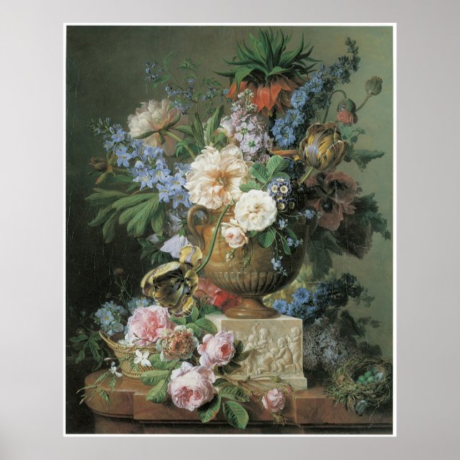 Flowers in an Alabaster Vase with Bird's nest 1783 Poster (Front)