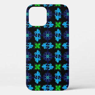 Flowers in Artdeco Retro Style green blue yellow iPhone 12 Case