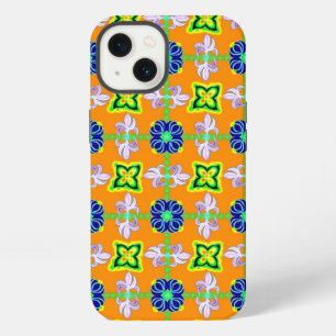 Flowers in Artdeco Retro Style green blue yellow iPhone 13 Case