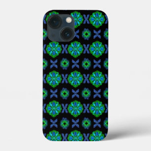 Flowers in artdeco retrolook green and blue iPhone 13 mini case