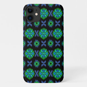 Flowers in artdeco retrolook green and blue iPhone 11 case