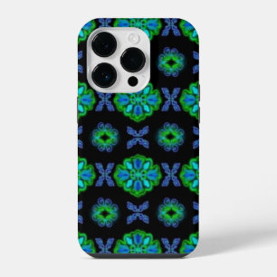 Flowers in artdeco retrolook green and blue iPhone 14 pro case