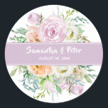 Flowers in Bloom - Large Round Wedding Sticker<br><div class="desc">Add this "Flowers In Bloom - Large Round Wedding Sticker" to complete your Wedding Invitation mailing. Designed in soft watercolor summer shades, this Floral Wedding Sticker can be personalized using our easy, step-by-step template. Simply insert your text: "Bride & Groom's Names and Wedding Date", and you're done. Be sure to...</div>