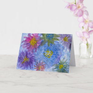 Flowers in Blue Lavender Pink Blank Greeting Card