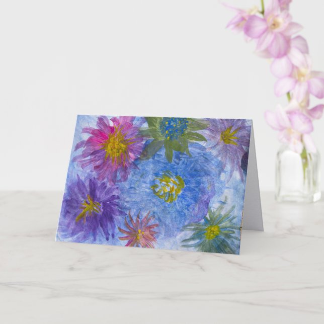 Flowers in Blue Lavender Pink Blank Greeting Card (Orchid)