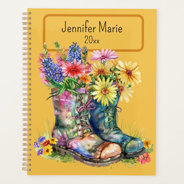 Flowers in Boots Personalize with Name, Year Planner (Front)