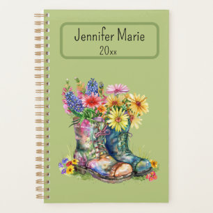 Flowers in Boots Personalize with Name, Year Planner