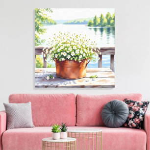 Flowers in Copper pot on Lakehouse Deck Canvas Print