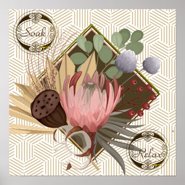 Flowers in Frame Text Soak Relax Modern Background Poster (Front)