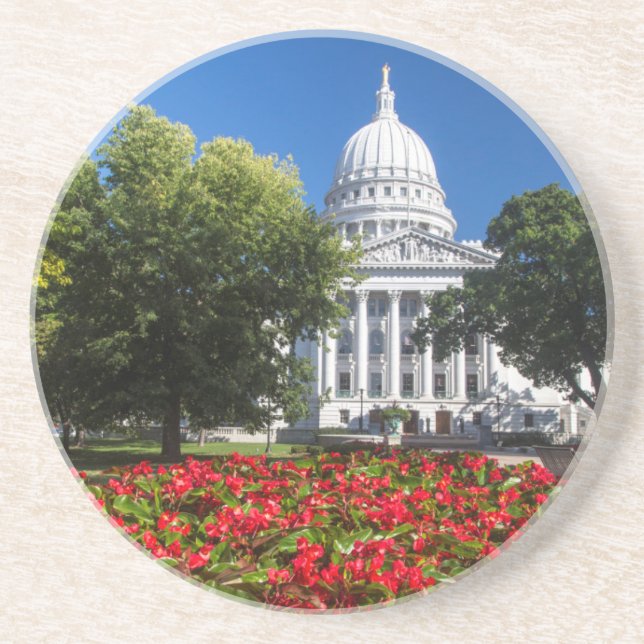 Flowers In Front Of State Capitol Building Coaster (Front)