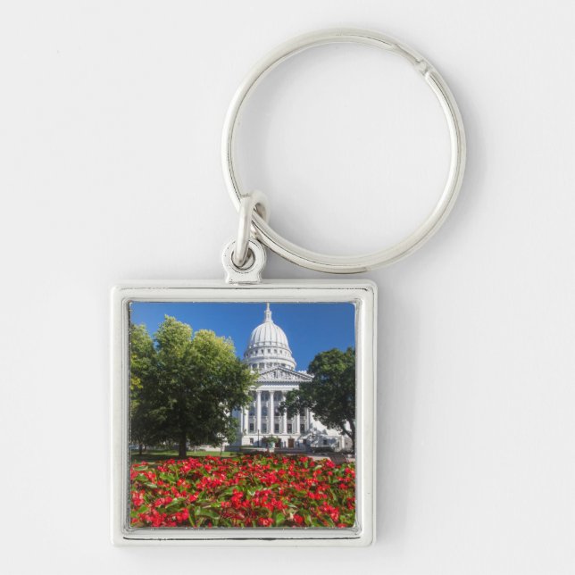 Flowers In Front Of State Capitol Building Keychain (Front)