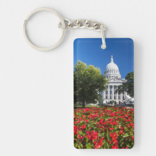 Flowers In Front Of State Capitol Building Keychain