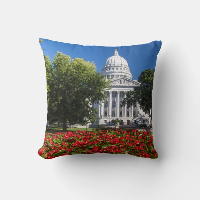 Flowers In Front Of State Capitol Building Throw Pillow (Front)