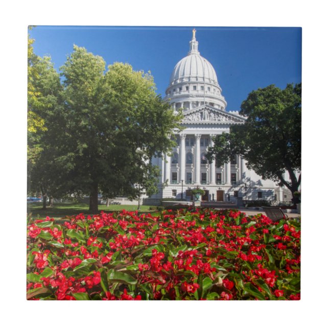 Flowers In Front Of State Capitol Building Tile (Front)