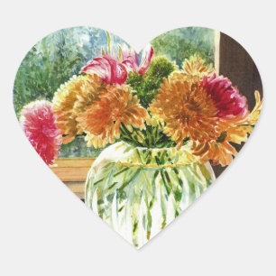 Flowers in Glass Vase Heart Sticker