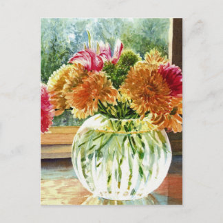 Flowers in Glass Vase Postcard