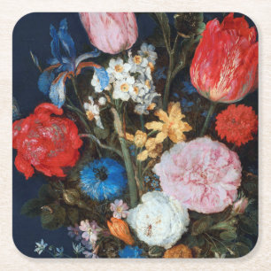 Flowers in Glass Vessel, Jan Brueghel the Elder Square Paper Coaster