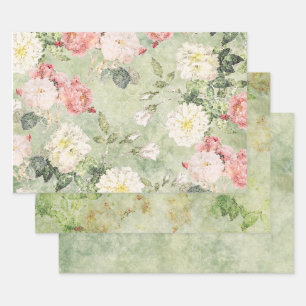 Flowers In Green Mosaic Style  Wrapping Paper Shee