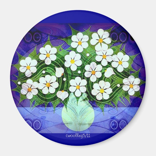 Flowers In Green Vase At Midnight Magnet (Front)