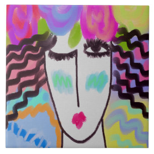 Flowers in Her Hair Abstract Digital Painting Tile