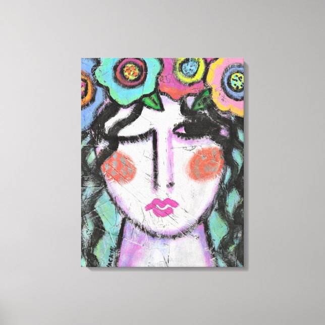Flowers in Her Hair Abstract Portrait of a Woman Canvas Print (Front)
