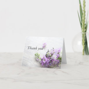 flowers in lavender with sheet music thank you card