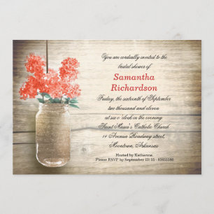 flowers in mason jar bridal shower invitations