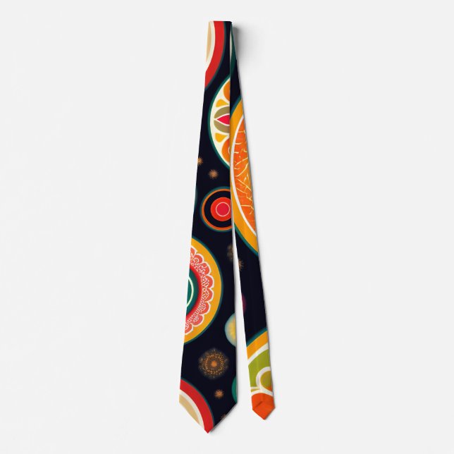 Flowers in Melon Red Psychedelic Pattern Tie (Front)
