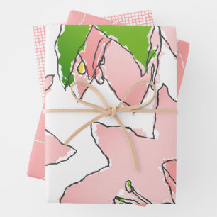 Flowers in Pink and Green AKA Sorority Wrapping Paper Sheet