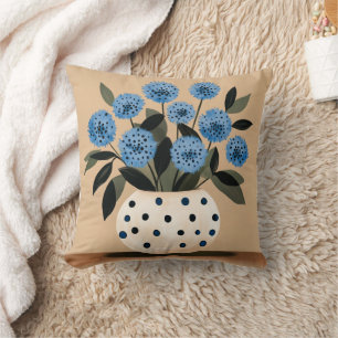 Flowers in Polka-Dot Vase Throw Pillow