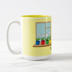 flowers in pots on the window Two-Tone coffee mug