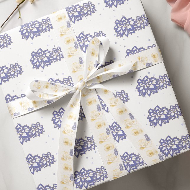 Flowers in purple with golden outline AOP Wrapping Paper (Creator Uploaded)