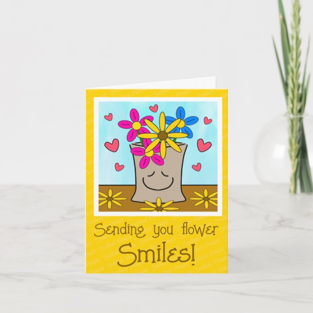Flowers In Smiling Grocery Bag Thinking Of You Card (Front)