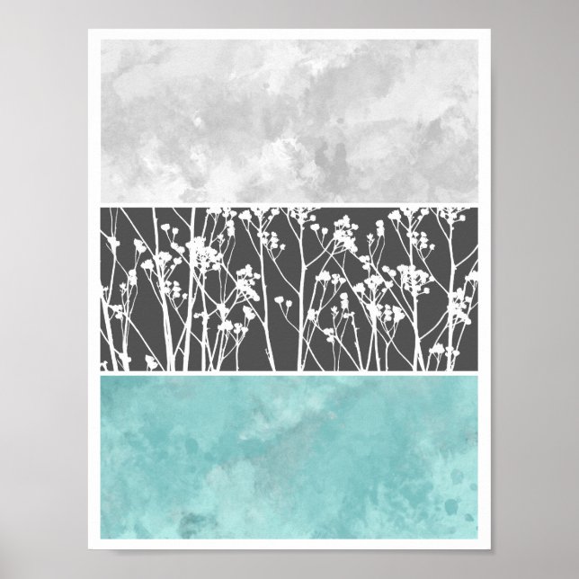 Flowers in teal and greys poster (Front)