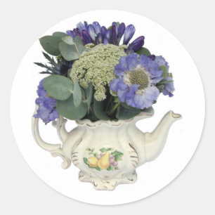 Flowers in teapot classic round sticker