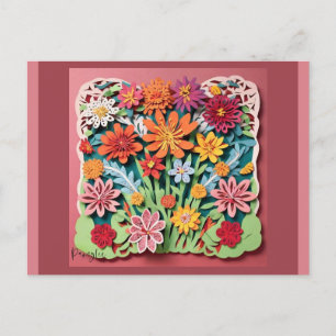 Flowers in the Garden   Paper Art Postcard
