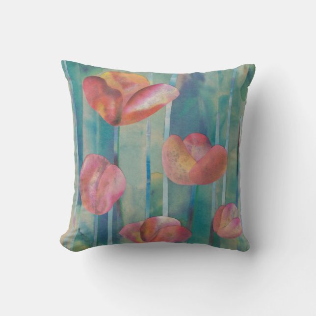 Flowers in the Rain Mixed Media Throw Pillow (Front)