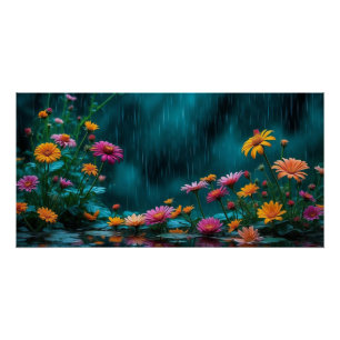 Flowers in the Rain Nature Poster Rainy Garden 