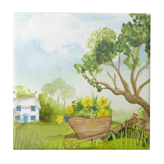Flowers in the Wheelbarrow Landscape Tile (Front)