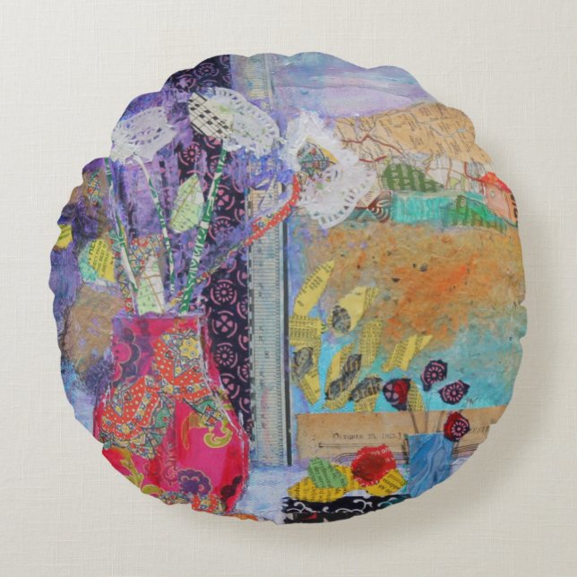 Flowers in the Window 2014 Round Pillow (Front)